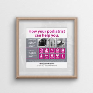 Poster design in a wooden frame on a grey background