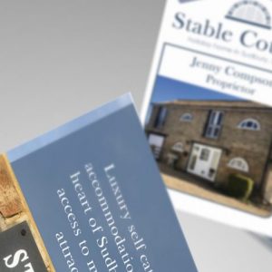 Stable Cottage business cards showing front and back